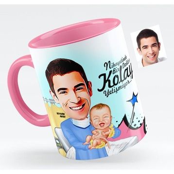 Kişiye Özel Bay Kadın Hastalıkları ve Doğum Uzmanı Karikatürlü Pembe 1 Kupa Bardak