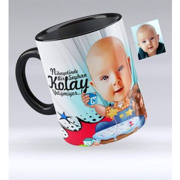 Kişiye Özel Bebek Doğum Günü Karikatürlü Siyah 1 Kupa Bardak