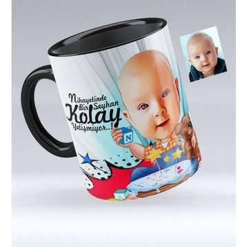 Kişiye Özel Bebek Doğum Günü Karikatürlü Siyah 1 Kupa Bardak
