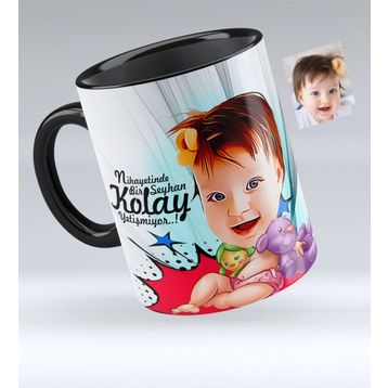 Kişiye Özel Bebek Karikatürlü Siyah 1 Kupa Bardak