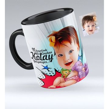 Kişiye Özel Bebek Karikatürlü Siyah 1 Kupa Bardak