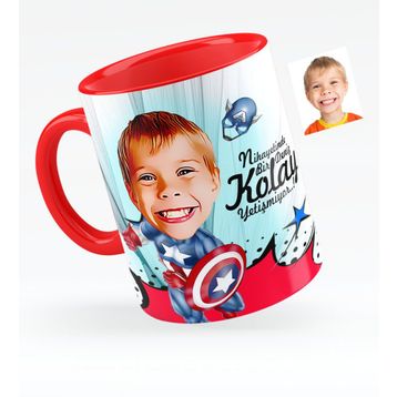 Kişiye Özel Erkek Çocuk Karikatürlü Kırmızı 2 Kupa Bardak