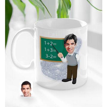Kişiye Özel Erkek İlköğretim Matematik Öğretmeni Karikatürlü Beyaz Kupa