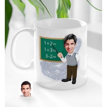 Kişiye Özel Erkek İlköğretim Matematik Öğretmeni Karikatürlü Beyaz Kupa