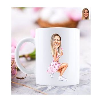 Kişiye Özel Flamingolu Kız Karikatürlü Beyaz Kupa Bardak