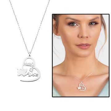 Kişiye Özel İsim Tarih Yazılı 925 Ayar Kelebek Kalp Kadın Gümüş Kolye