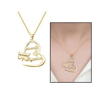 Kişiye Özel İsim Tarih Yazılı Gold 925 Ayar Gümüş Kelebek KalpKadın Gümüş Kolye