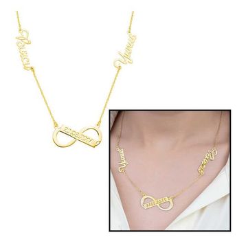 Kişiye Özel İsim Tarih Yazılı Gold 925 Ayar Sonsuzluk Kadın Gümüş Kolye