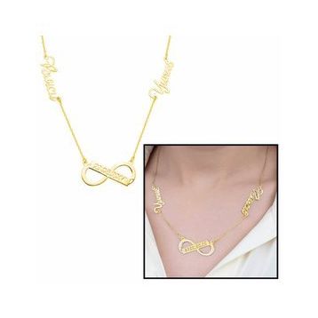 Kişiye Özel İsim Tarih Yazılı Gold 925 Ayar Sonsuzluk Kadın Gümüş Kolye