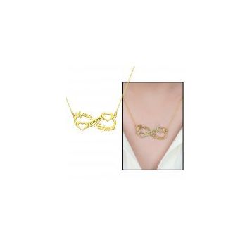 Kişiye Özel İsim Tarih Yazılı Gold 925 Ayar Sonsuzluk Kalp Kadın Gümüş Kolye