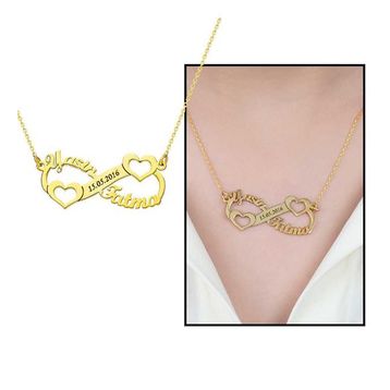 Kişiye Özel İsim Tarih Yazılı Gold 925 Ayar Sonsuzluk Kalp Kadın Gümüş Kolye