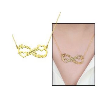 Kişiye Özel İsim Tarih Yazılı Gold 925 Ayar Sonsuzluk Kalp Kadın Gümüş Kolye