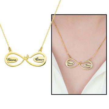 Kişiye Özel İsim Yazılı Gold 925 Ayar Aşk Sonsuzluk Kadın Gümüş Kolye