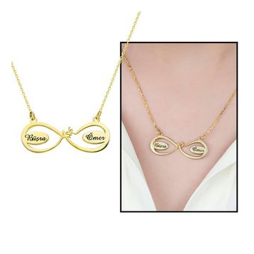 Kişiye Özel İsim Yazılı Gold 925 Ayar Aşk Sonsuzluk Kadın Gümüş Kolye