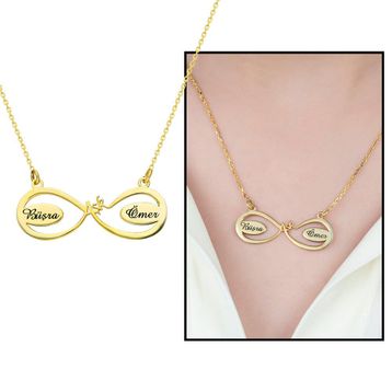 Kişiye Özel İsim Yazılı Gold 925 Ayar Aşk Sonsuzluk Kadın Gümüş Kolye