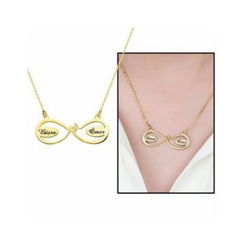 Kişiye Özel İsim Yazılı Gold 925 Ayar Aşk Sonsuzluk Kadın Gümüş Kolye