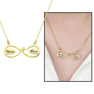 Kişiye Özel İsim Yazılı Gold 925 Ayar Aşk Sonsuzluk Kadın Gümüş Kolye