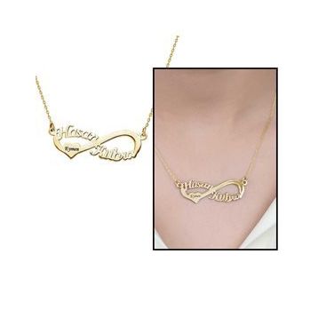 Kişiye Özel İsim Yazılı Gold 925 Ayar Sonsuzluk Kadın Gümüş Kolye