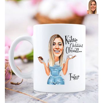 Kişiye Özel Kadın Kahve Çikolatasız Olmaz Karikatürlü Beyaz Kupa Bardak