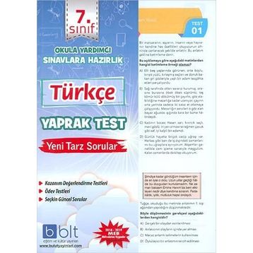 Kitap Bulut 7. Sınıf Türkçe Yaprak Test Yeni-Bulut Eğitim ve Kültür Yayınları