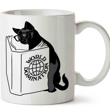 Kitap Okuyan Kedi World Domination Baskılı Kupa