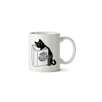 Kitap Okuyan Kedi World Domination Baskılı Kupa