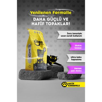 Kityus Ekstra Topaklanan İnce Taneli Tozsuz Aktif Karbonlu Bentonit 5 lt Kedi Kumu