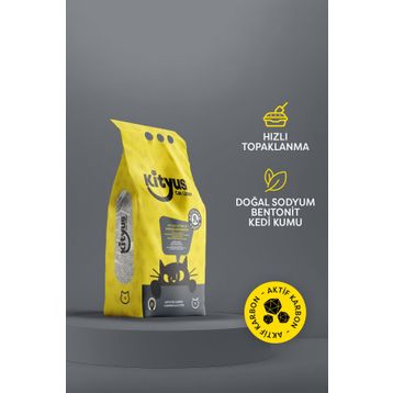 Kityus Ekstra Topaklanan İnce Taneli Tozsuz Aktif Karbonlu Bentonit 5 lt Kedi Kumu
