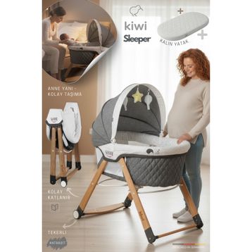 Kiwi KW-2001 Gri Sleeper Anne Yanı Reflü Ayarlı Park Beşik