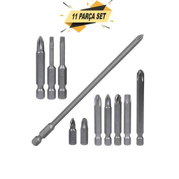 Klytek 11 Parça Matkap Bits Uç Vidalama Ucu Düz Yıldız Torx Uç