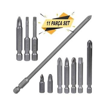 Klytek 11 Parça Matkap Bits Uç Vidalama Ucu Düz Yıldız Torx Uç