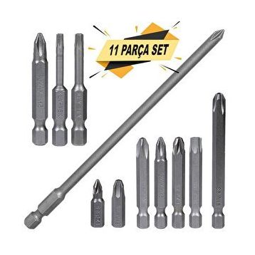 Klytek 11 Parça Matkap Bits Uç Vidalama Ucu Düz Yıldız Torx Uç