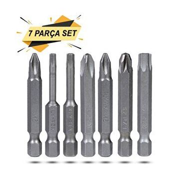 Klytek 7 Parça Matkap Bits Uç Vidalama Ucu Düz Yıldız Torx Uç
