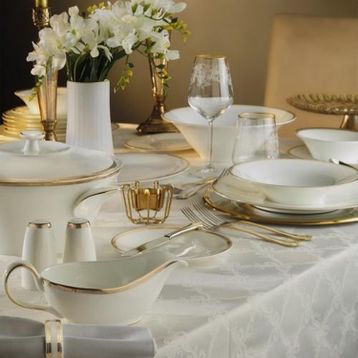 Koleksiyon Evaliza Coupe Sade Paisley 101 Parça Altın Yemek Takımı