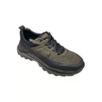 Komcero K3256-25283 Siyah Haki Bağcıklı Kat Deri Havuz Taban Casual Erkek Outdoor Ayakkabı