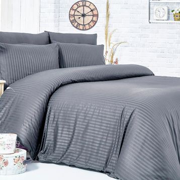 Komfort Home Antrasit 2 Adet Çizgili Pamuk Saten Yastık Kılıfı