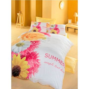 Komfort Home Beyaz - Turuncu 3D Çift Kişilik Pamuk Saten 200 x 220 cm Nevresim Takımı
