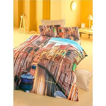 Komfort Home Mavi 3D Çift Kişilik Pamuk Saten 200 x 220 cm Nevresim Takımı