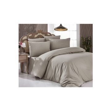 Komfort Home Sütlü Kahve 2 Adet Çizgili Pamuk Saten Yastık Kılıfı