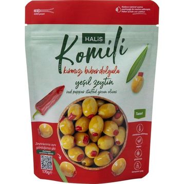 Komili Kırmızı Biber Dolgulu 170 gr Yeşil Zeytin
