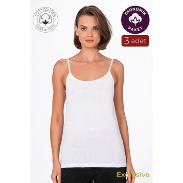 Kompedan K0107 Beyaz 3'lü Kadın İp Askılı Atlet