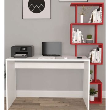Koordinat Mobilya Beyaz Kırmızı 120x50 Pratik Kitaplıklı Çalışma Masası