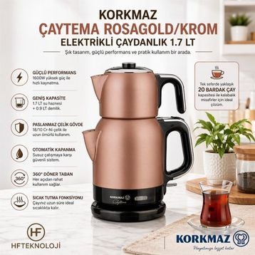 Korkmaz Çaytema Rosagold Krom 1.7 lt Elektrikli Çaydanlık
