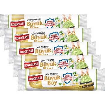 Koroplast 10'lu 65x70 cm Koku Hapsetmeli Büyük Boy Yasemin Kokulu Büzgülü Çöp Torbası