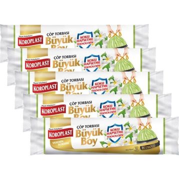 Koroplast 10'lu 65x70 cm Koku Hapsetmeli Büyük Boy Yasemin Kokulu Büzgülü Çöp Torbası