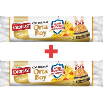 Koroplast 15'li Büzgülü Vanilyalı Orta Boy Çöp Poşeti (2 adet)