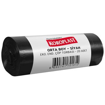 Koroplast Eko Endüstriyel Orta Boy 55x60 cm Siyah 20'li Paket Çöp Torbası