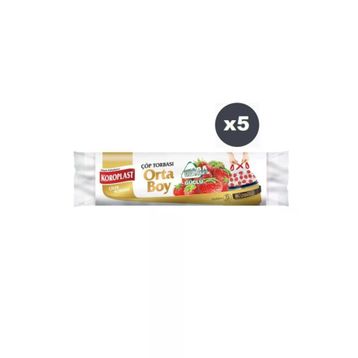 Koroplast Ekstra Güçlü 15'li 55x60 cm Çilek Büzgülü Orta Boy Çöp Poşeti (3 adet)