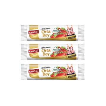 Koroplast Ekstra Güçlü 15'li 55x60 cm Çilek Büzgülü Orta Boy Çöp Poşeti (3 adet)