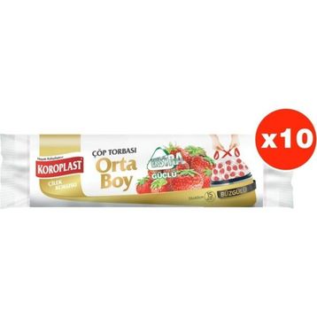 Koroplast Ekstra Güçlü 15'li 55x60 cm Çilek Büzgülü Orta Boy Çöp Poşeti (3 adet)